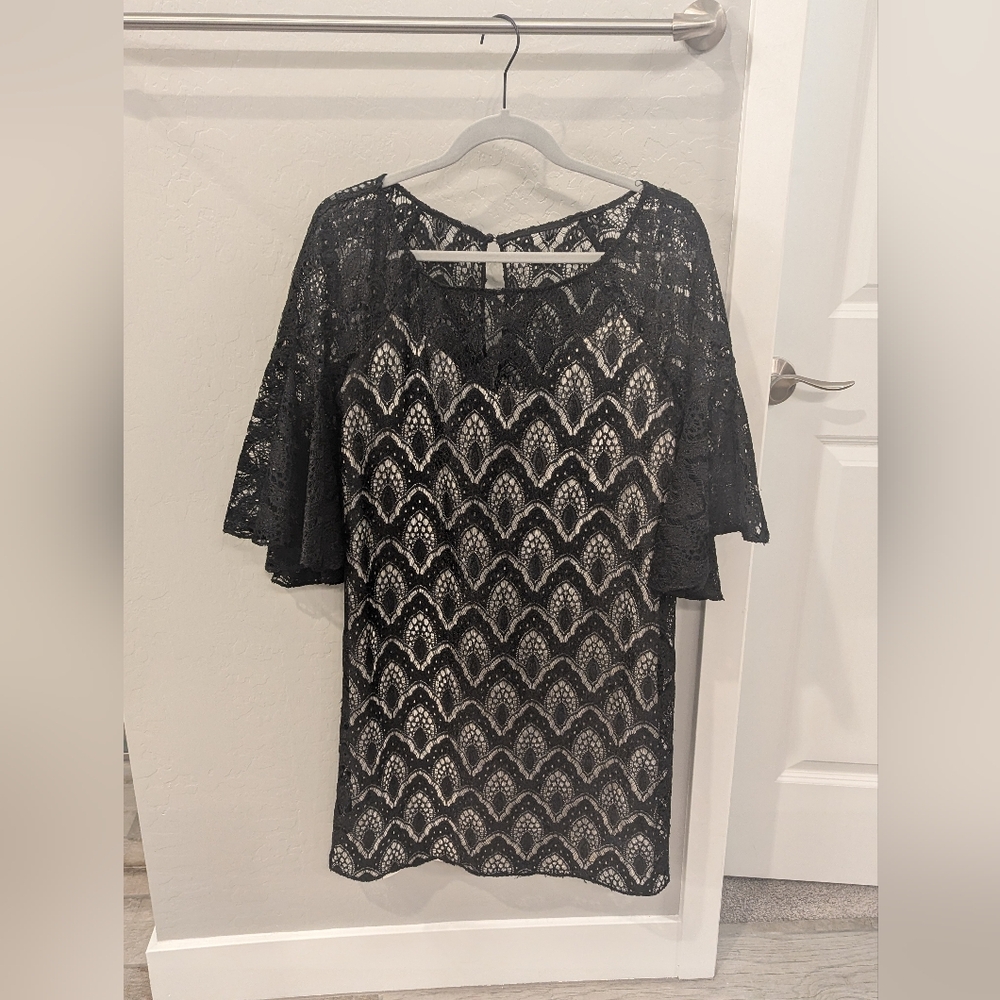 Black lace above knee dress